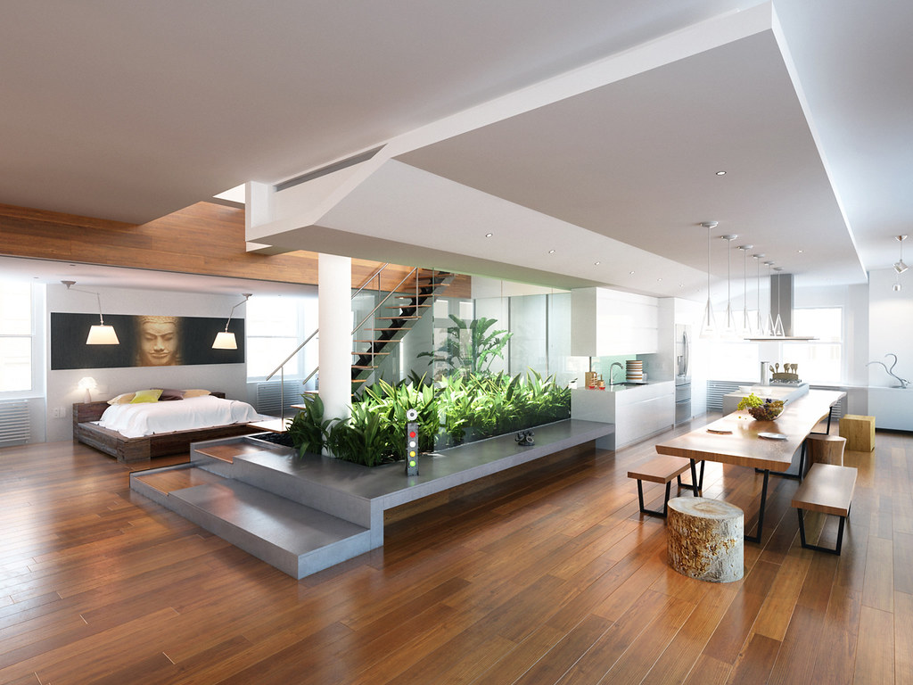 A bright, freshly cleaned open-plan living space